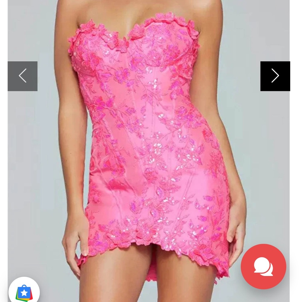 Jovani Vibrant Pink Lace Gown